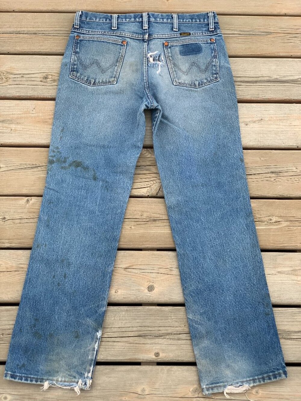 Vintage Wrangler Jeans Cowboy Cut Bootcut Distressed Workwear Western Boho Denim